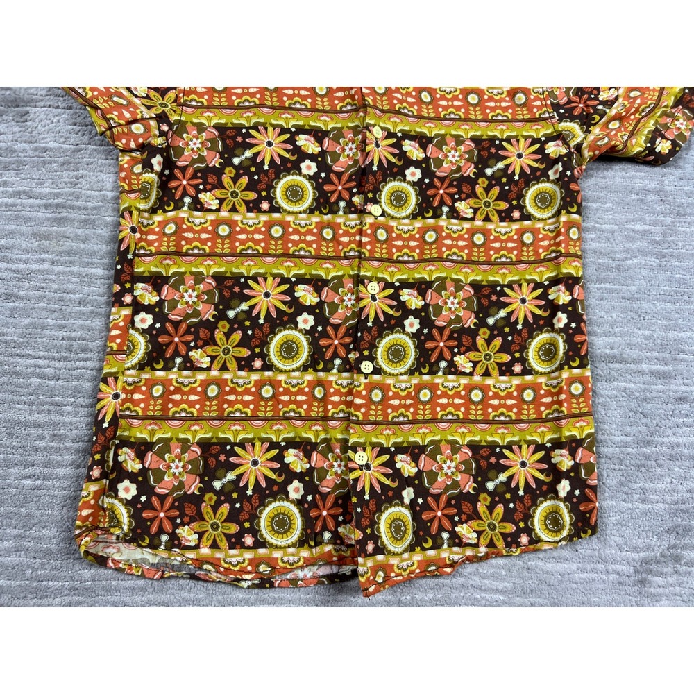 Earthbound Trading Co Shirt Mens Small Brown Floral 70s Retro Rayon Button Down - Picture 3 of 12